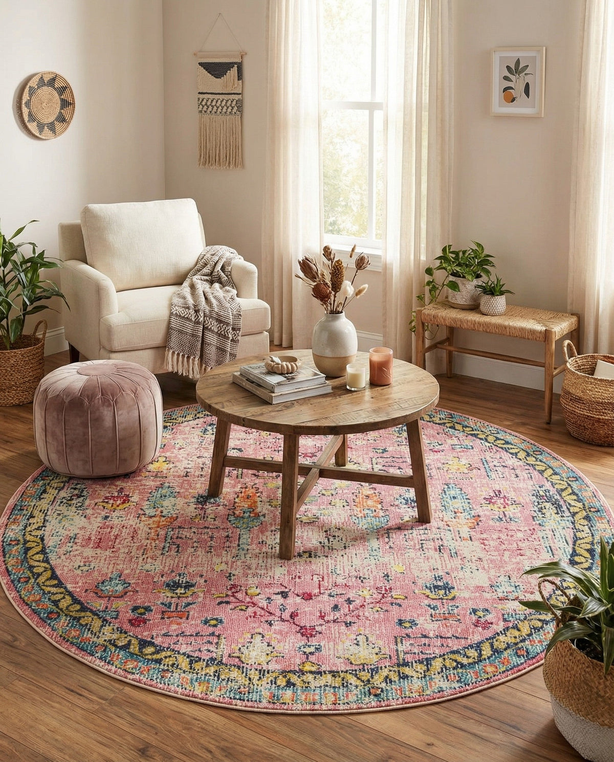 Sierra Collection Area Rug -  Shasta Round Pink  lifestyle 59