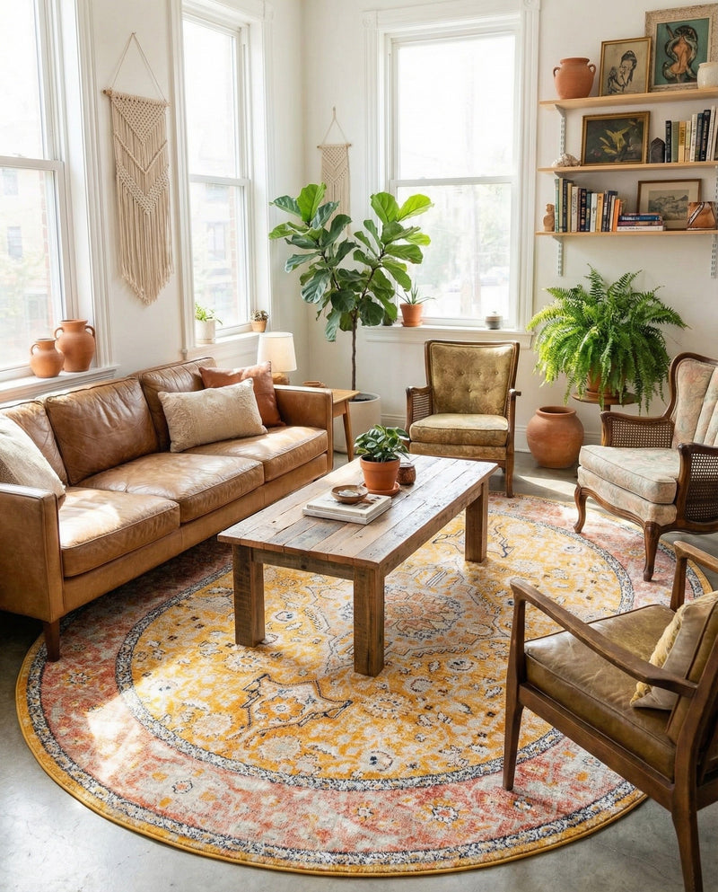 Seville Stripes Collection Area Rug - Cadiz (Yellow) Oval Yellow  lifestyle 52