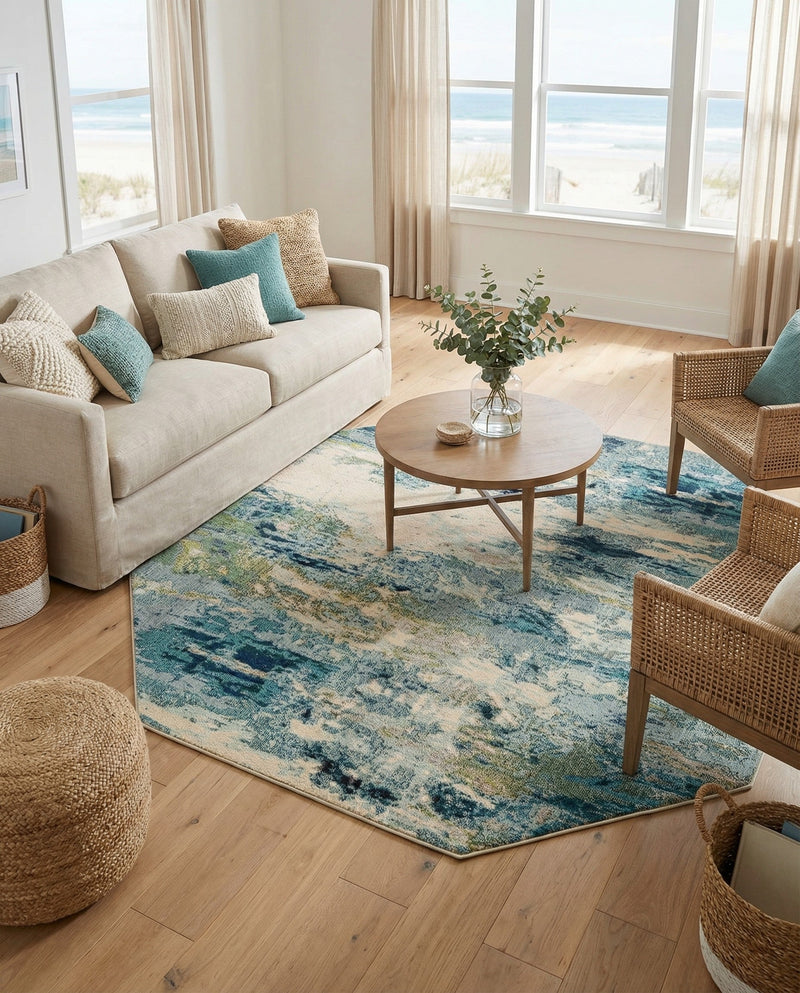 Chromatic Oasis Collection Area Rug -  Serene Octagon Light Blue  lifestyle 40