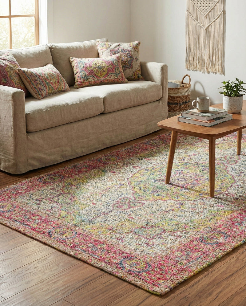 Savannah Threads Collection Area Rug - Charleston Rectangle Ivory Pink  lifestyle 25