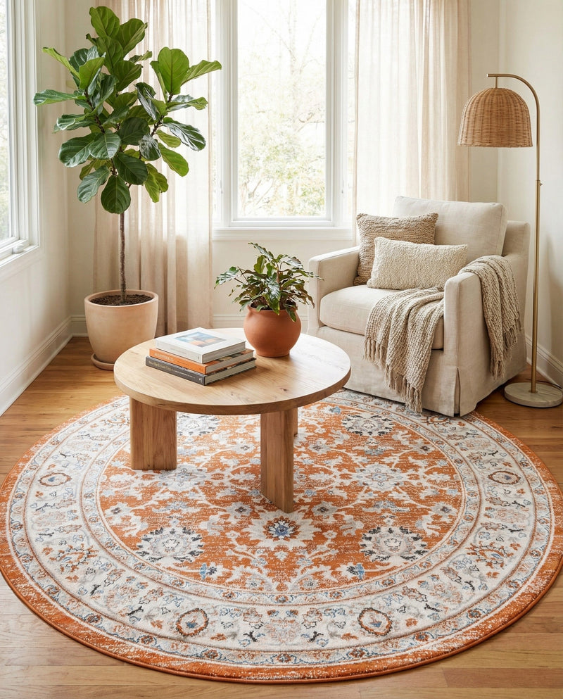Savannah Elegance Collection Area Rug - Augusta (Rust Red) Round Rust Red  lifestyle 78