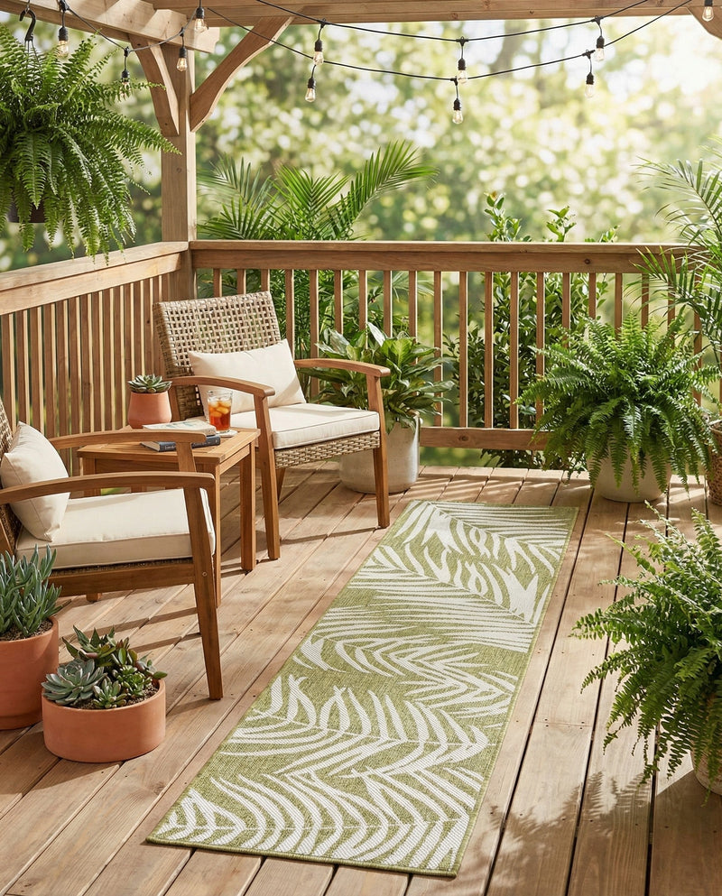 Seaside Blooms Collection Area Rug - Verdure (Green) Runner Green  lifestyle 49