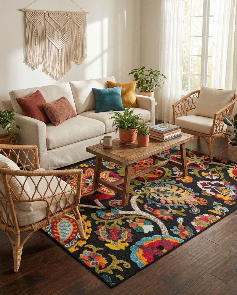 Outdoor Marrakesh Collection Area Rug - Fes Rectangle Multi Black  lifestyle 42