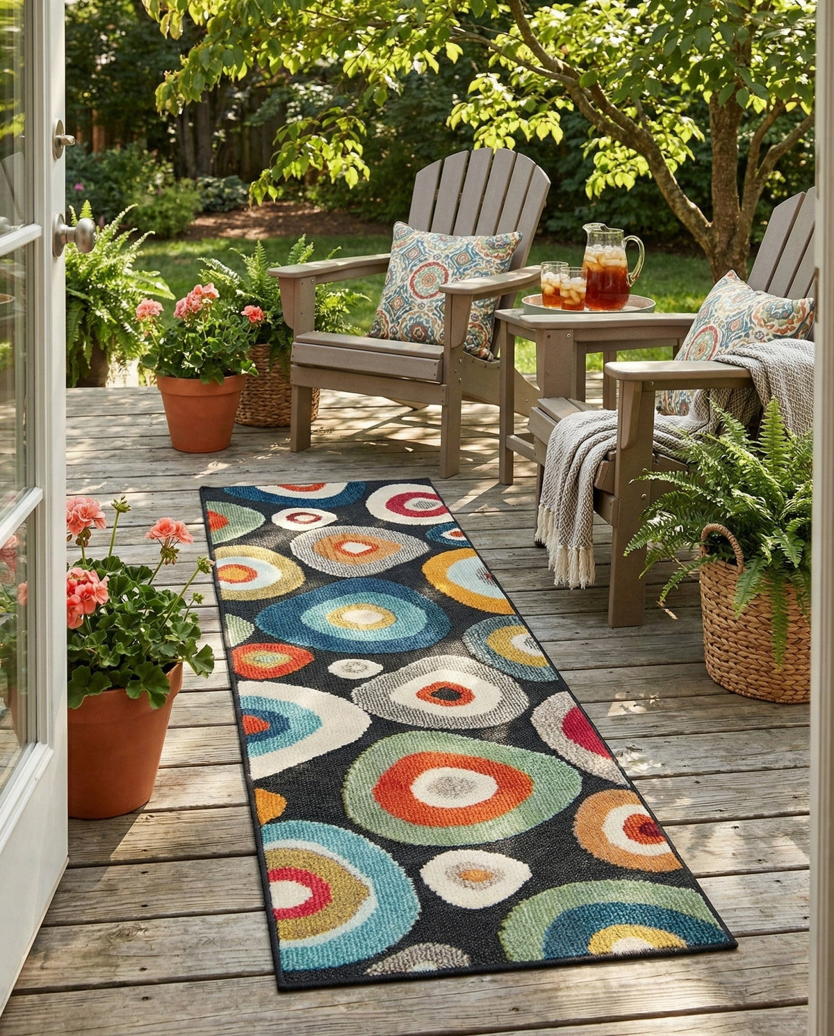 Outdoor Marrakesh Collection Area Rug -  Chefchaouen Runner Multi Black  lifestyle 121