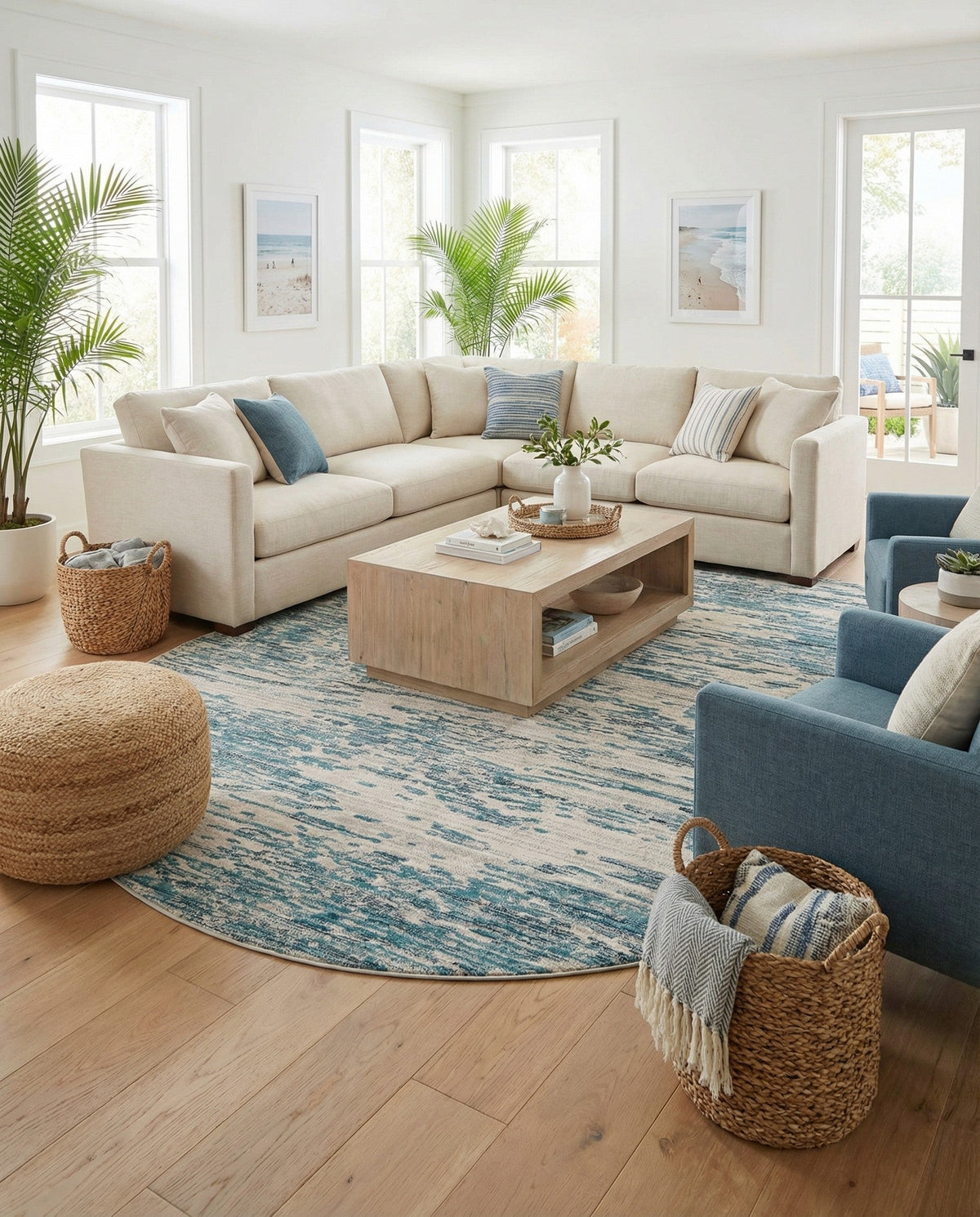 Serenity Sands Collection Area Rug - Dunescape Oval Blue  lifestyle 100