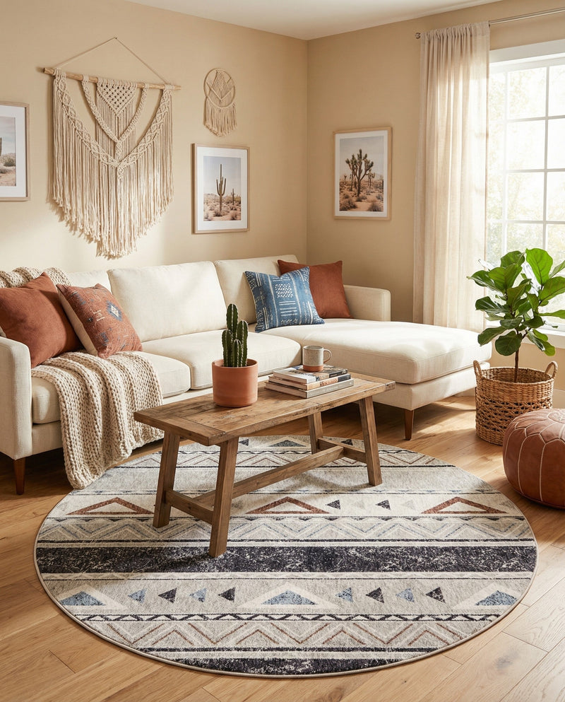 Desert Modern Eco Rug Series Collection Area Rug -  Arches Round Gray  lifestyle 38