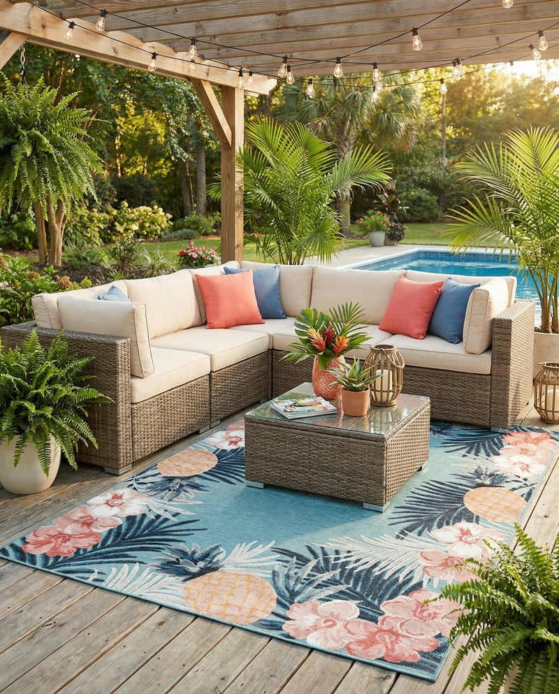 Seaside Blooms Collection Area Rug - Haven Rectangle Blue  lifestyle 26