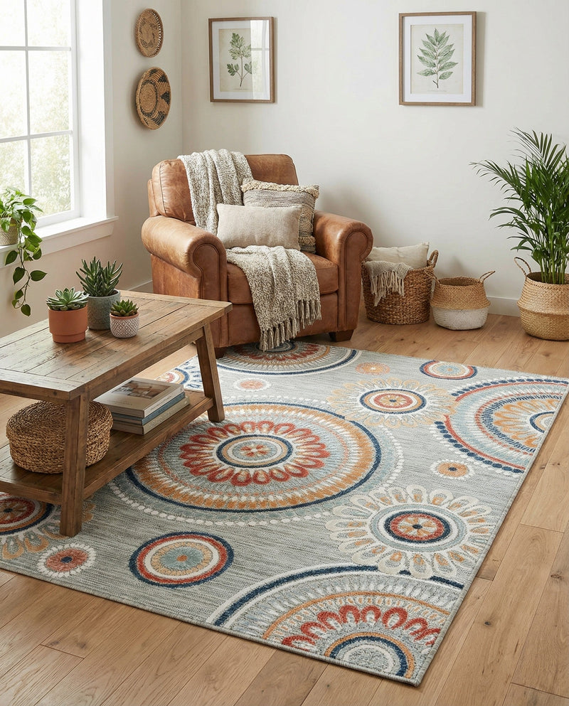 Seaside Blooms Collection Area Rug -  Eden Rectangle Gray  lifestyle 56