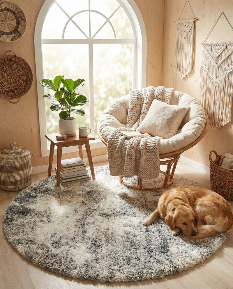 Cozy Haven Shag Collection Area Rug -  Tranquility (Pebble Gray) Round Pebble Gray  lifestyle 46