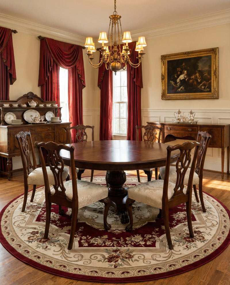 Versailles Elegance Collection Area Rug -  Louveciennes (Red) Round Red  lifestyle 56