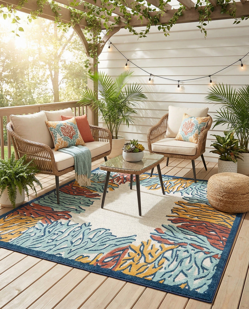 Caribbean Terrace Collection Area Rug -  Tortola Square Multi  lifestyle 61