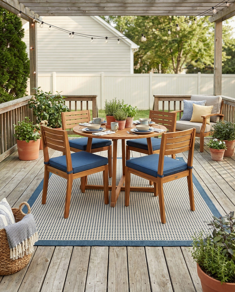 Terrace Fringe Collection Area Rug - Oceanside Rectangle Navy Blue  lifestyle 30