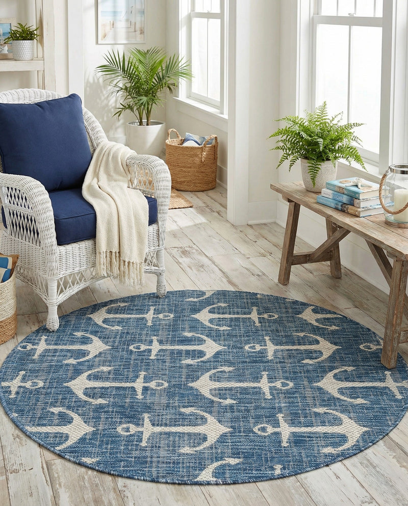Seaside Haven Rugs Collection Area Rug - Sapphire (Blue) Round Blue  lifestyle 72