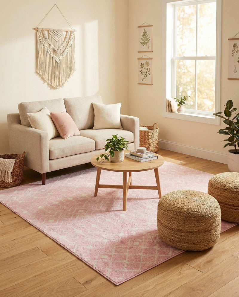 Mediterranean Lattice Collection Area Rug - Santorini (Pink) Square Pink  lifestyle 60