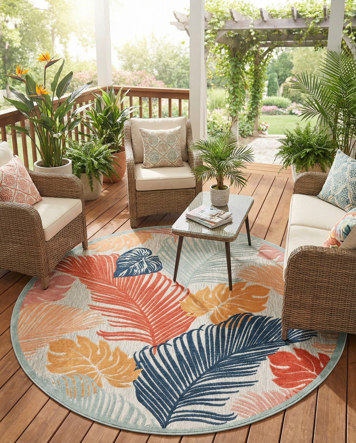 Seaside Blooms Collection Area Rug -  Tranquil Round Multi  lifestyle 117