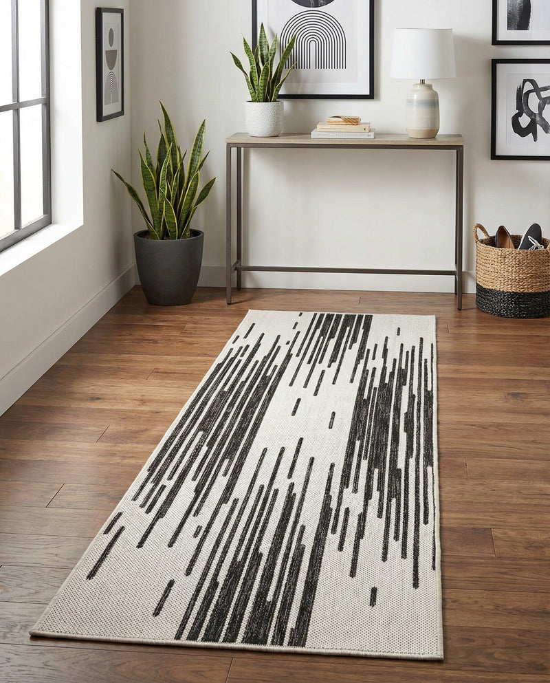 Urban Terrace Collection Area Rug -  Riverside Runner Black and White  lifestyle 67