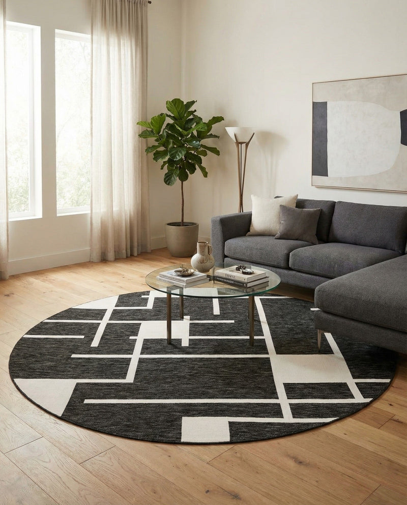 Urban Terrace Collection Area Rug -  Parkside Round Black and White  lifestyle 43