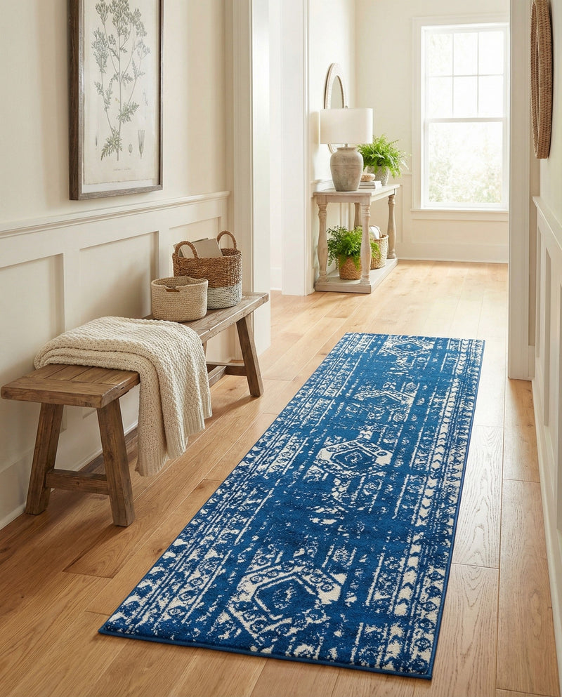 Brighton Stripes Collection Area Rug - Sussex (Navy Blue) Runner Navy Blue  lifestyle 66