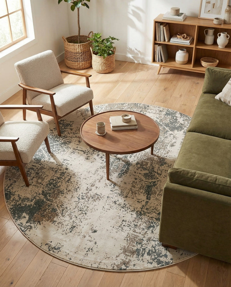 Gobi Sands Collection Area Rug -  Shapotou Round Beige  lifestyle 35