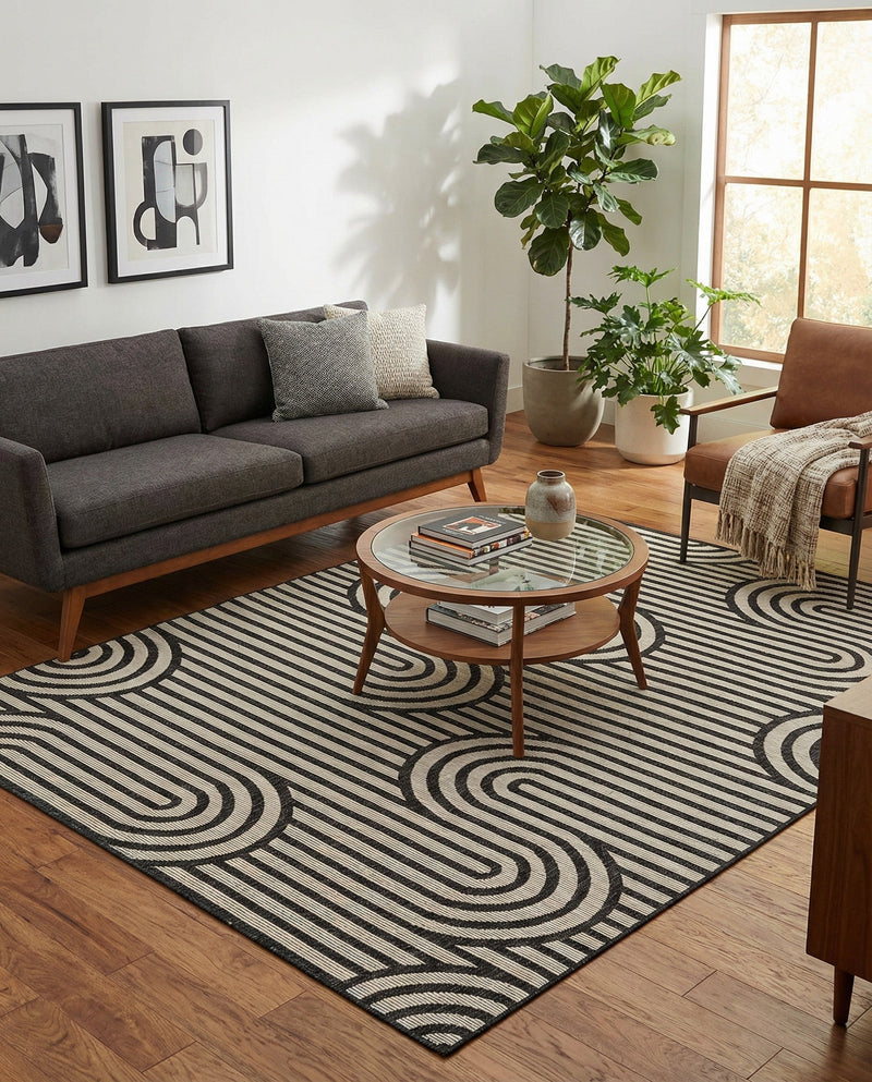 Urban Terrace Collection Area Rug -  Uptown Rectangle Black and White  lifestyle 12