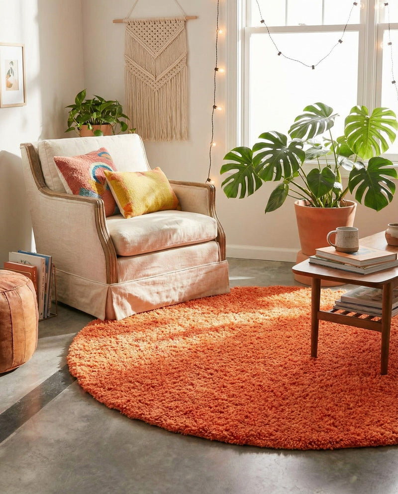 Plush Oasis Collection Area Rug - Serenity (Tiger Orange) Round Tiger Orange  lifestyle 18