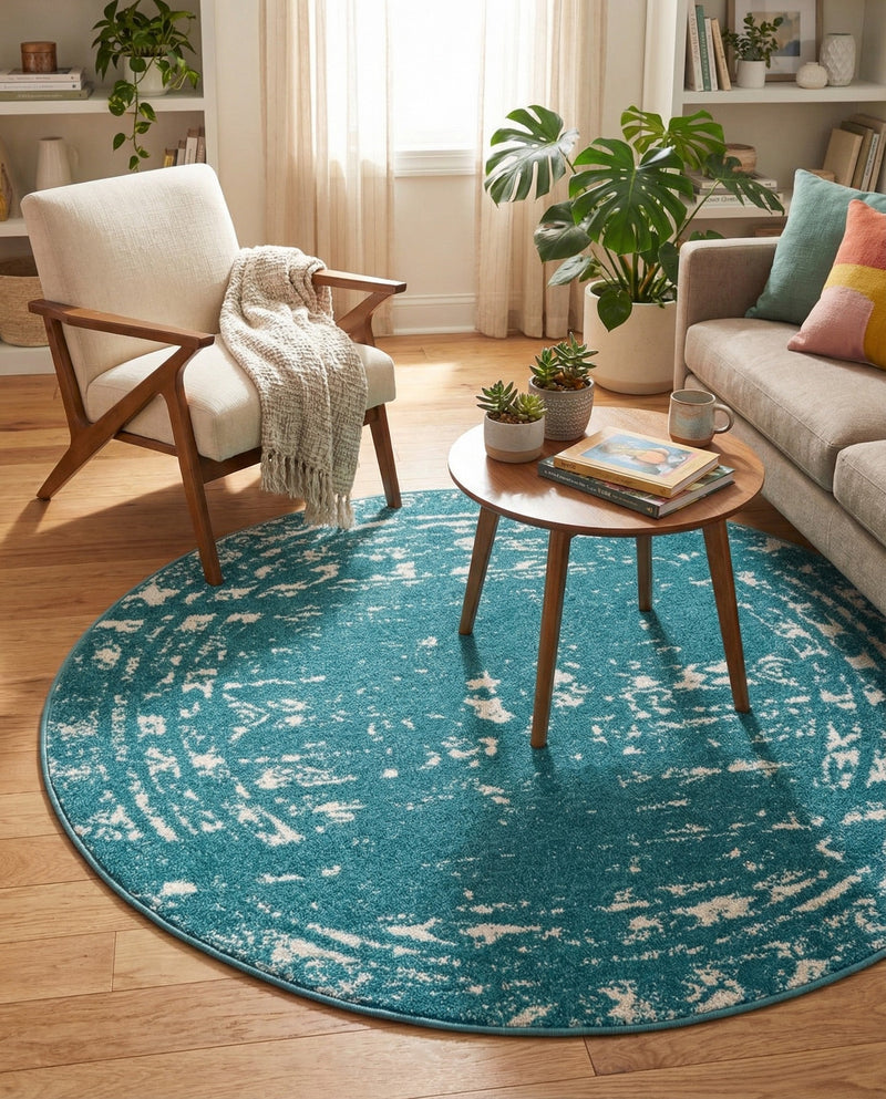 Brighton Stripes Collection Area Rug - Sussex (Turquoise) Round Turquoise  lifestyle 55