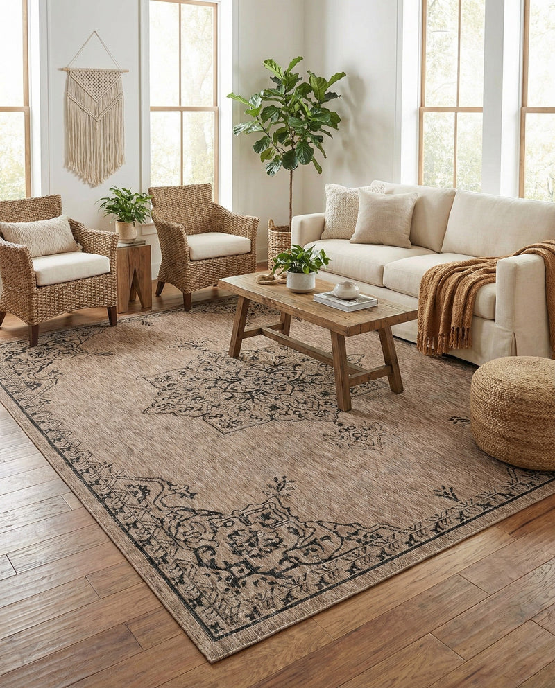 Patio Heritage Collection Area Rug -  Charleston (Beige) Rectangle Beige  lifestyle 9