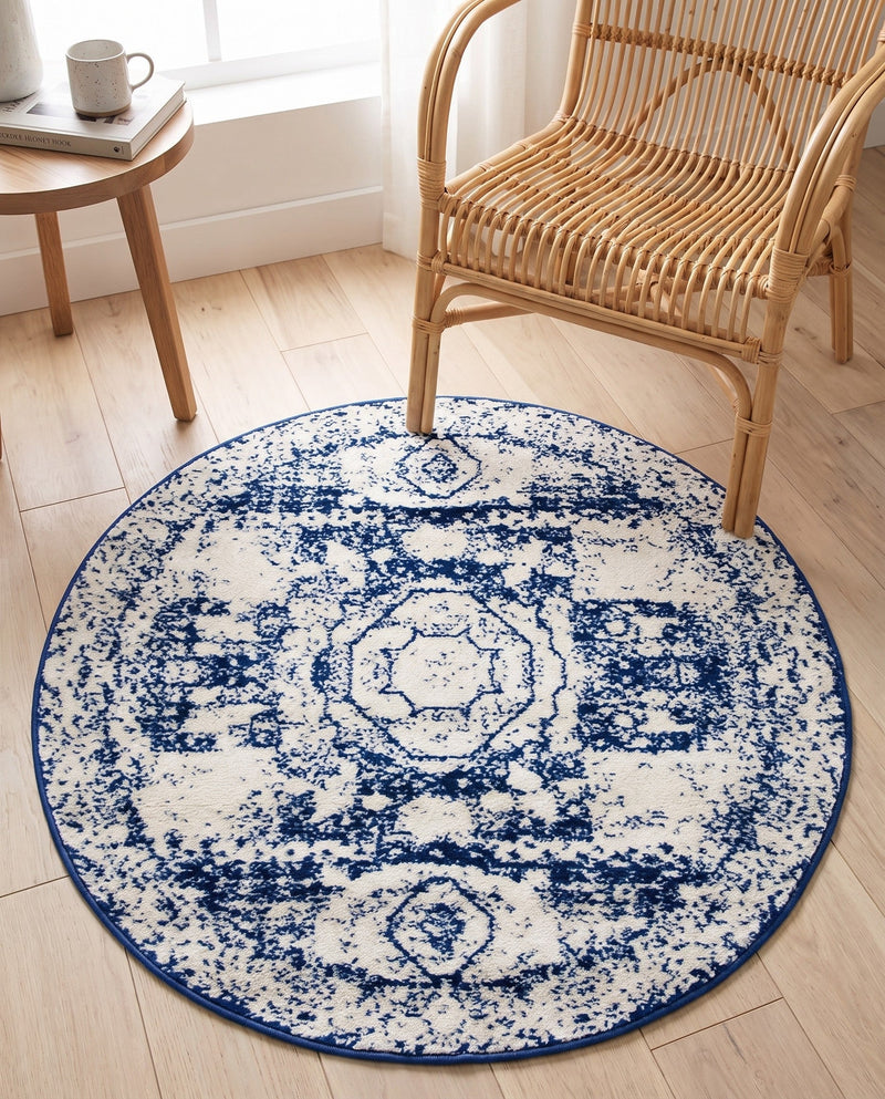 Dover Terrace Collection Area Rug -  Lagoon (Ivory and Blue) Round Ivory and Blue  lifestyle 50
