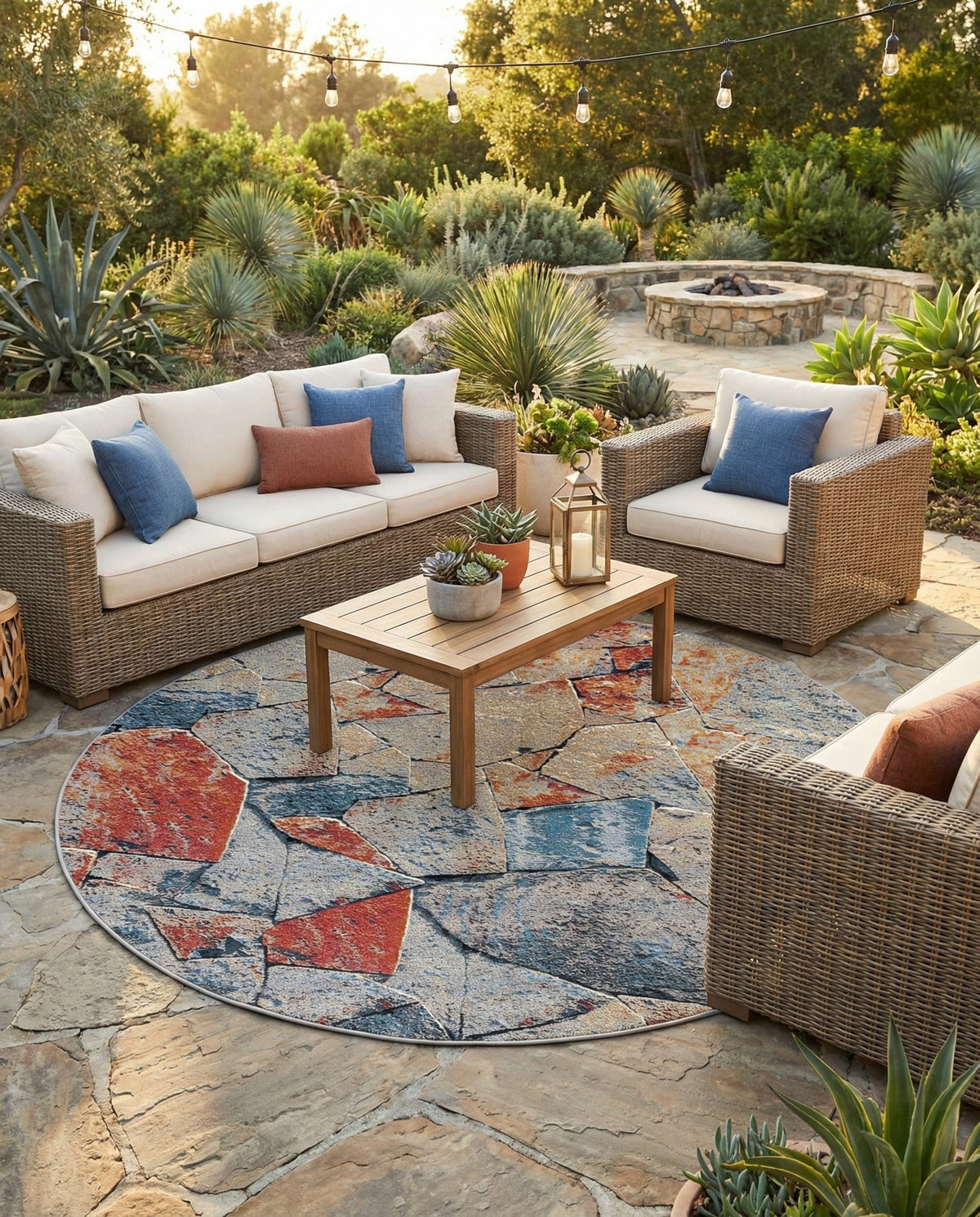 Urban Terrace Collection Area Rug -  Boulevard Round Multi  lifestyle 81