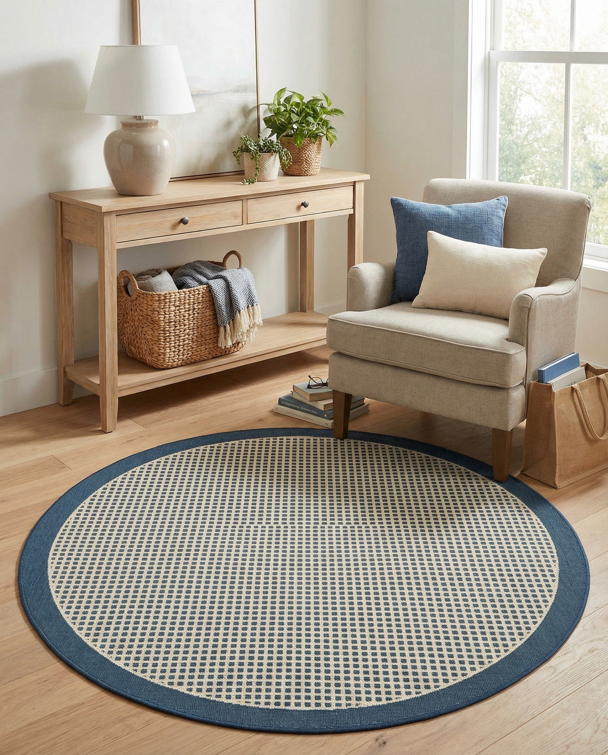 Terrace Fringe Collection Area Rug - Oceanside Round Navy Blue  lifestyle 56