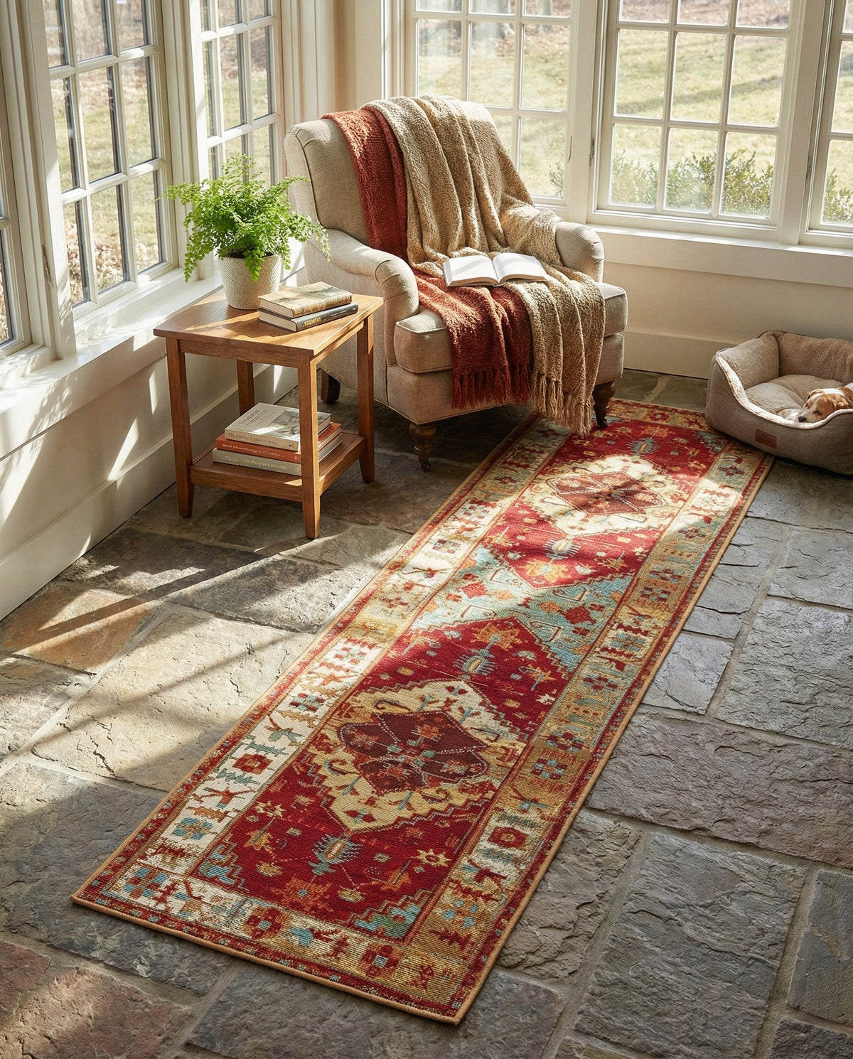 Patio Heritage Collection Area Rug -  Arbor Runner Red Green Blue  lifestyle 89