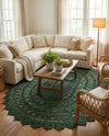 Woven Seaside Jute Collection Area Rug - Coastalhaven (Hunter Green) Oval Hunter Green  lifestyle 36