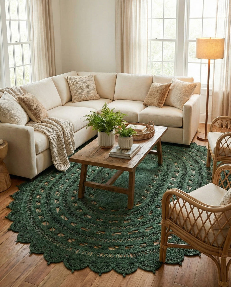 Woven Seaside Jute Collection Area Rug - Coastalhaven (Hunter Green) Oval Hunter Green  lifestyle 36