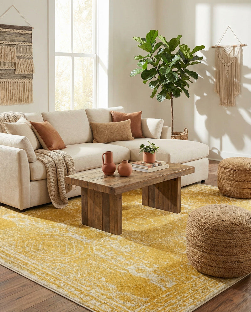 Dover Terrace Collection Area Rug -  Lagoon (Yellow) Square Yellow  lifestyle 66