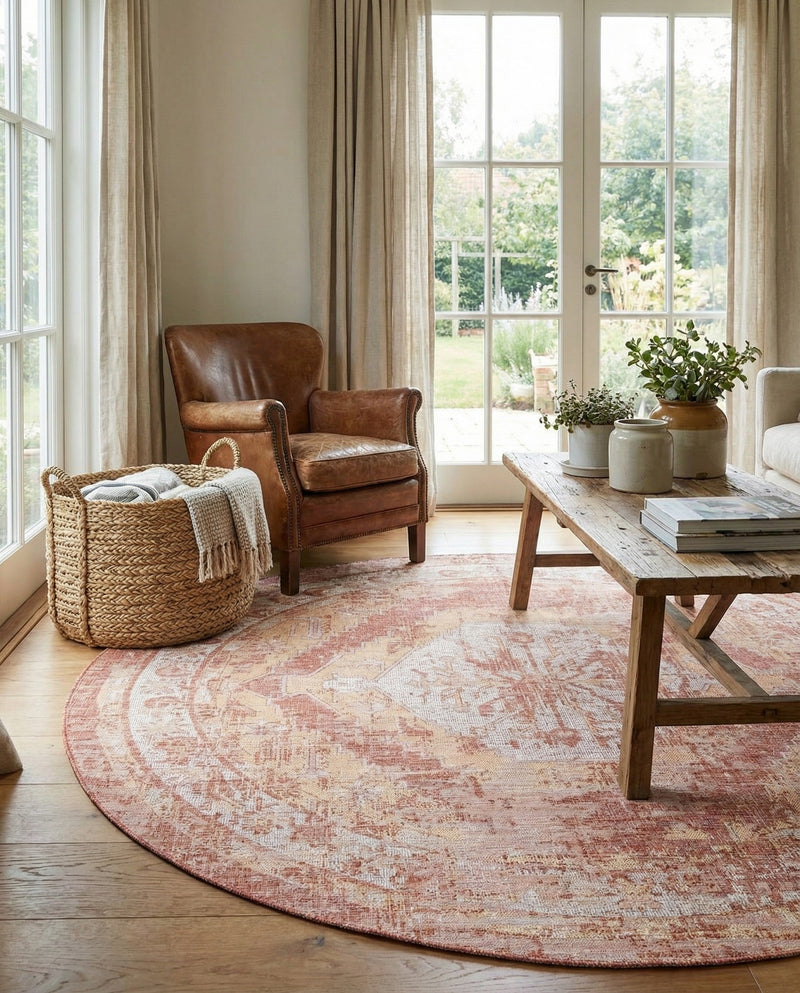 Patio Heritage Collection Area Rug -  Augusta (Rust Red) Round Rust Red  lifestyle 49
