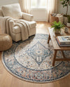 Seville Stripes Collection Area Rug - Cadiz (Blue) Round Blue  lifestyle 60