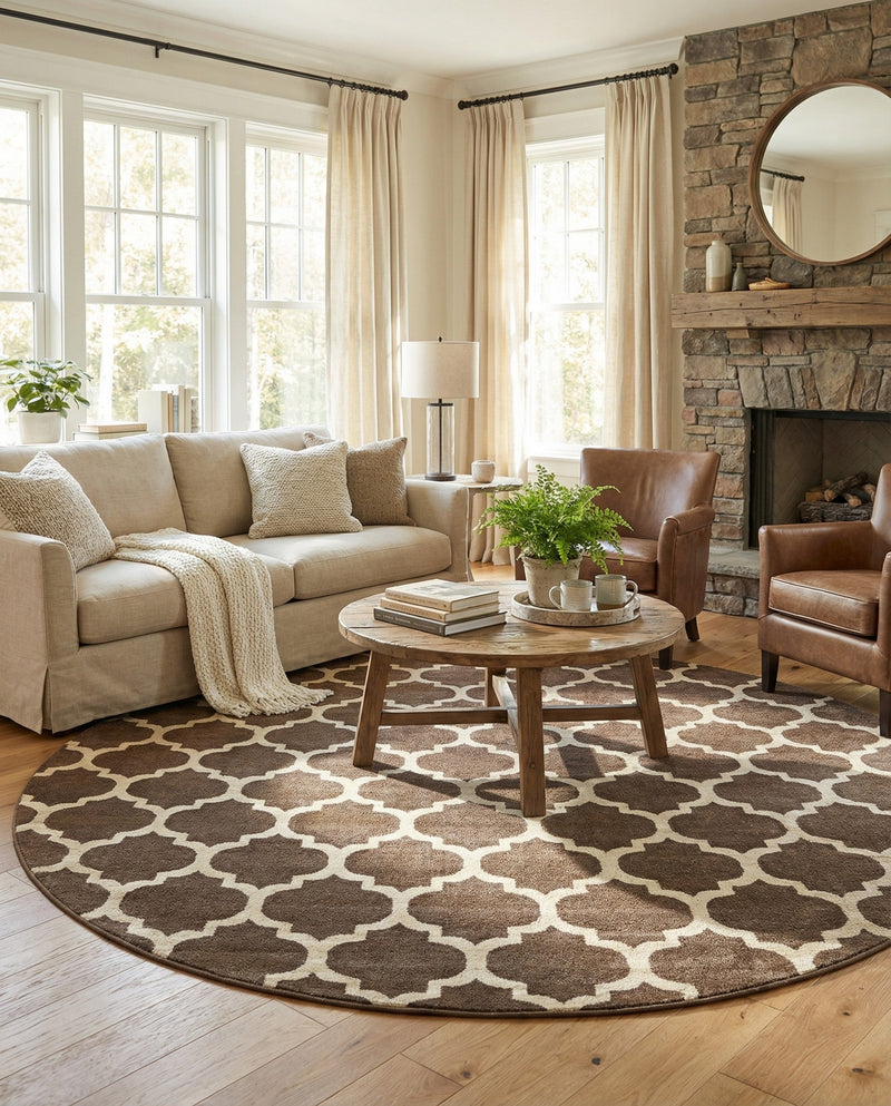 Lattice Gardens Collection Area Rug -  Bloomfield (Brown) Round Brown  lifestyle 36