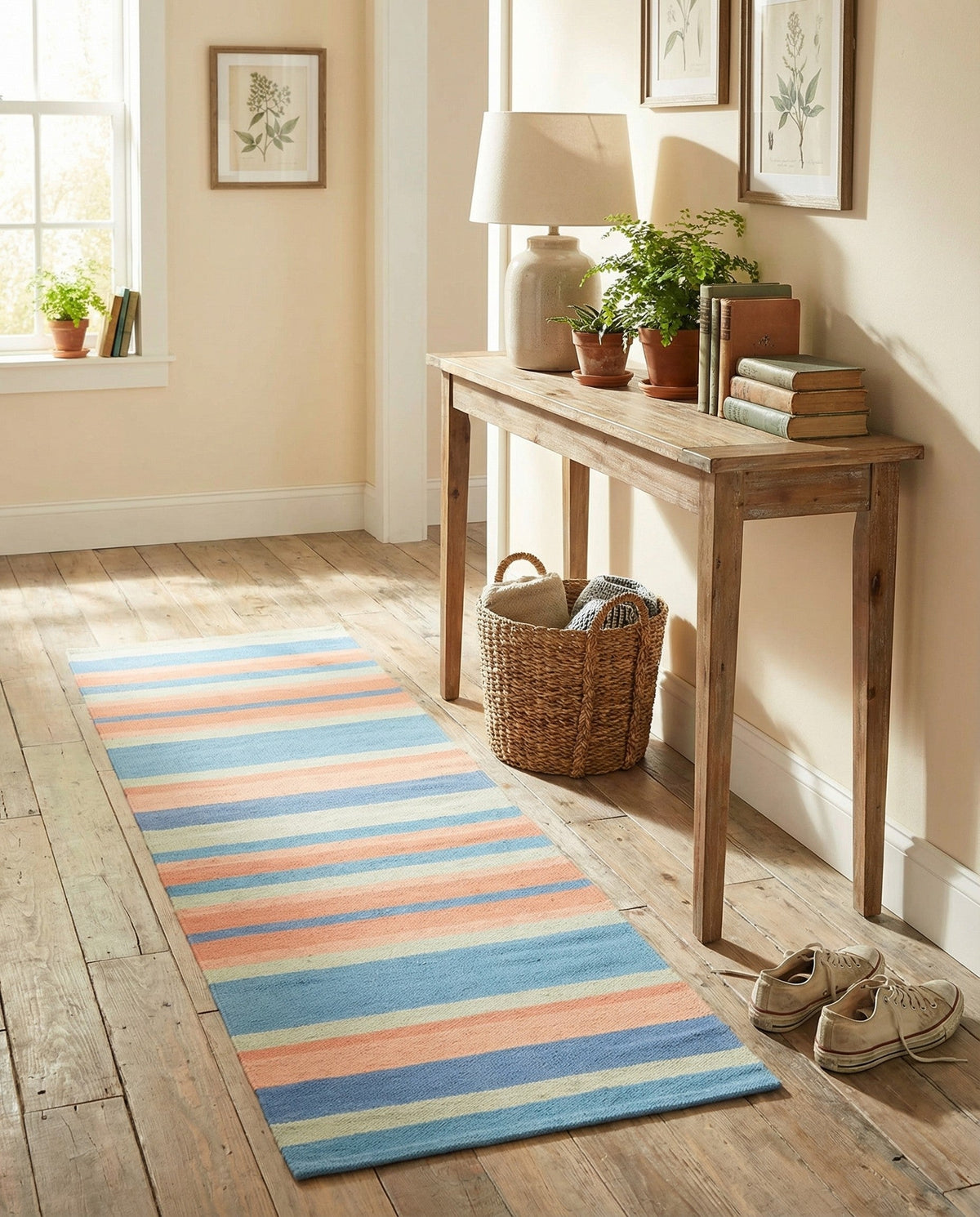 Coastal Stripe Dhurrie Collection Area Rug - Seashore Runner Multi  lifestyle 106