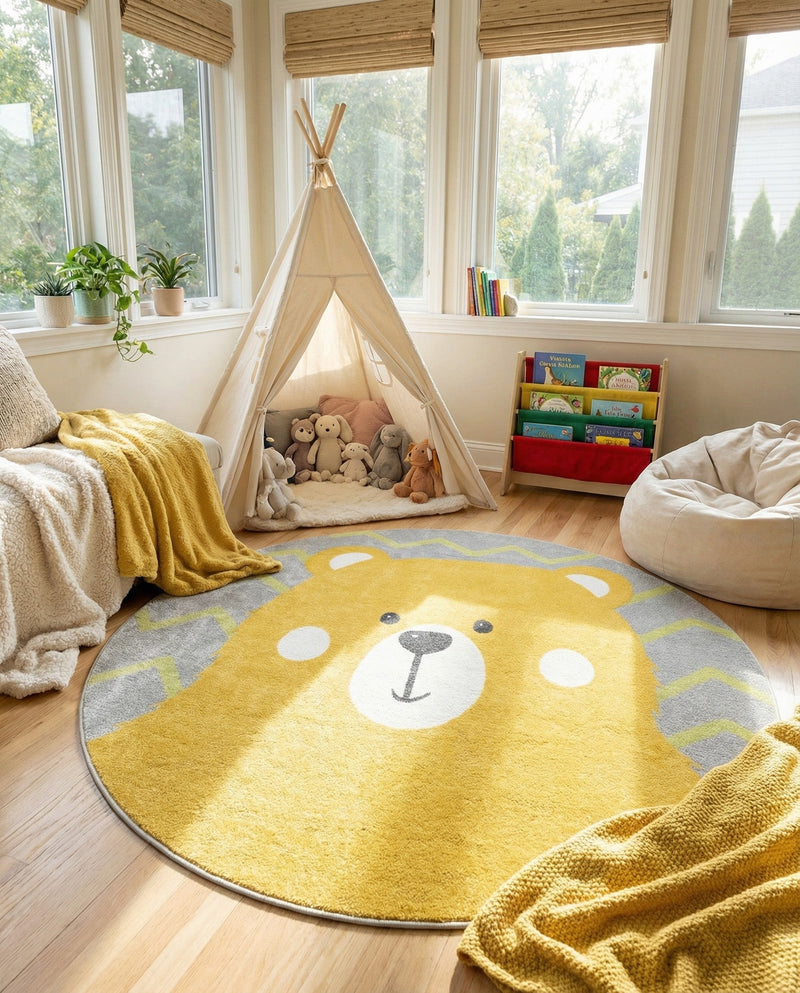Wonder Tykes Collection Area Rug -  Whirlwind Round Yellow  lifestyle 16