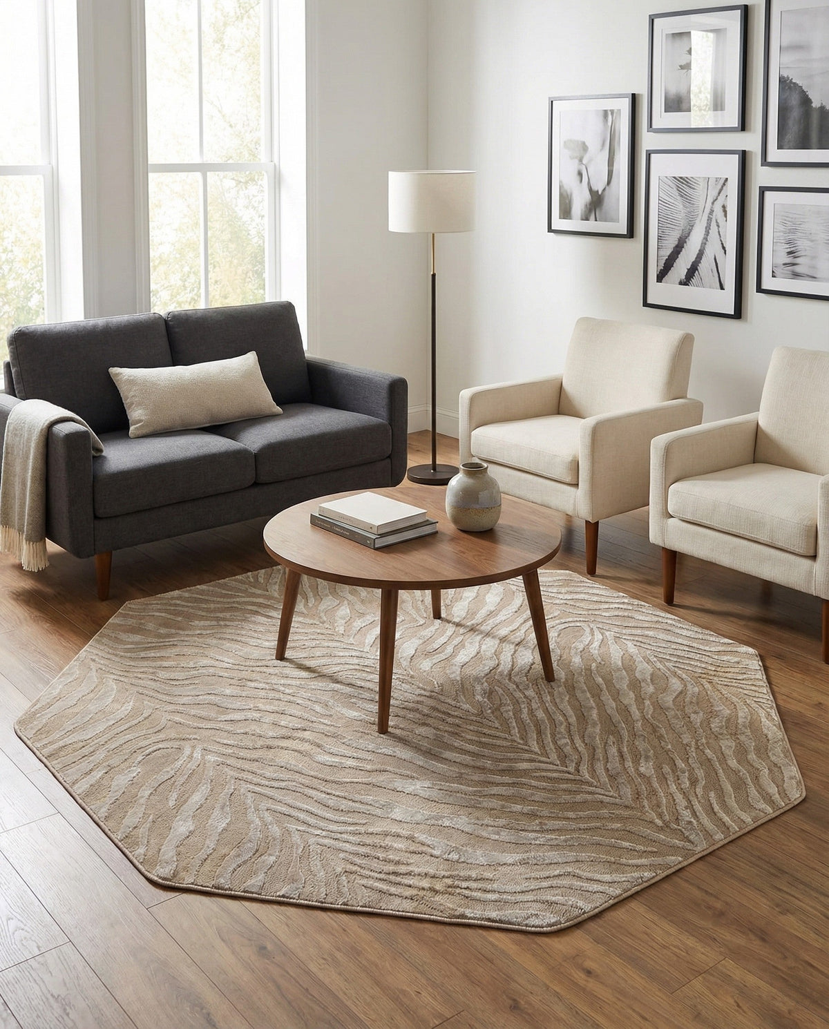Bloomsbury Elegance Collection Area Rug -  Chelsea Octagon Ivory Beige  lifestyle 160