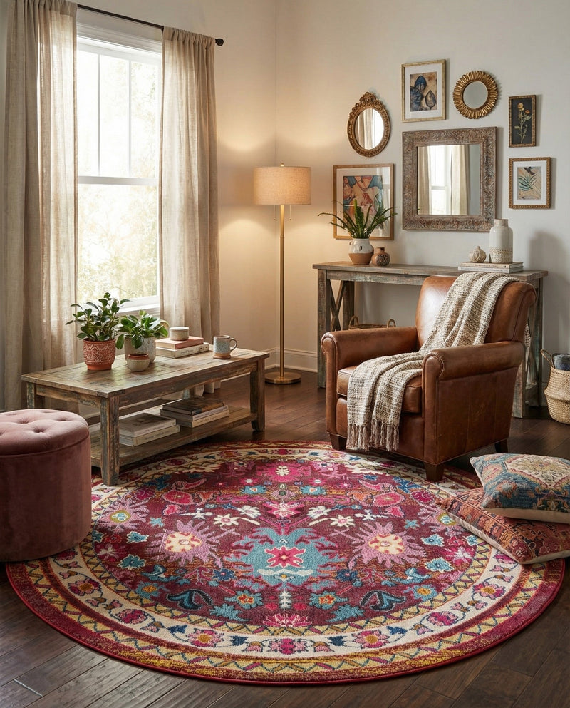 Chateau Elegance Collection Area Rug - Versailles Round Multi  lifestyle 46