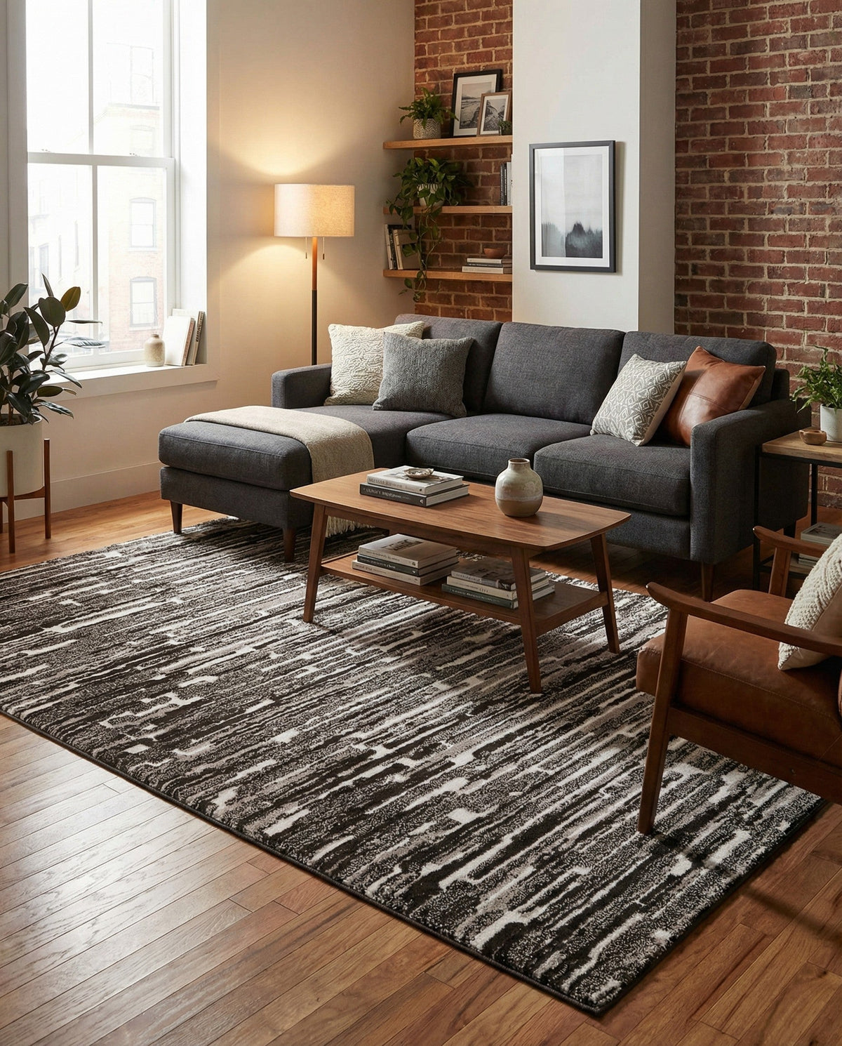 Sienna Collection Area Rug -  Rome Rectangle Black and Ivory  lifestyle 57