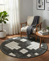 Urban Terrace Collection Area Rug -  Williamsburg Round Black and White  lifestyle 64