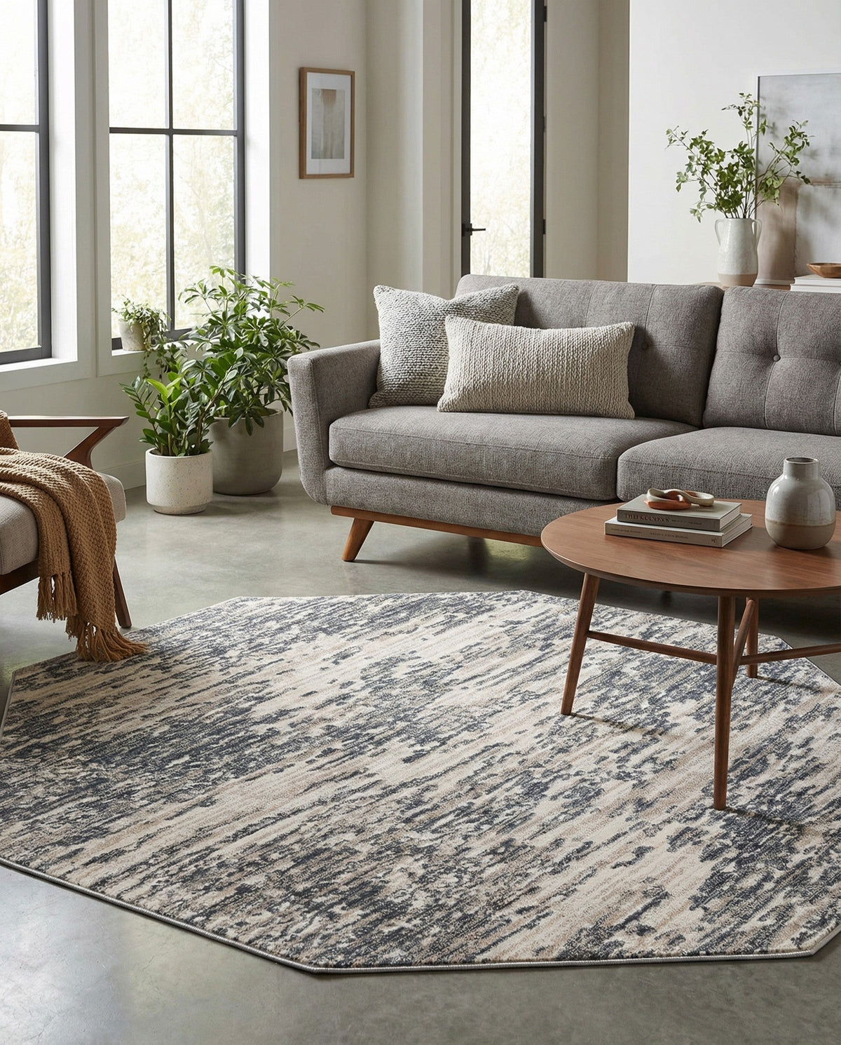 Serenity Sands Collection Area Rug - Dunescape Octagon Gray  lifestyle 142