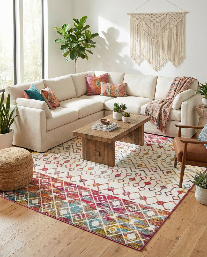 Mediterranean Lattice Collection Area Rug -  Casablanca (Ivory Multi) Rectangle Ivory Multi  lifestyle 13