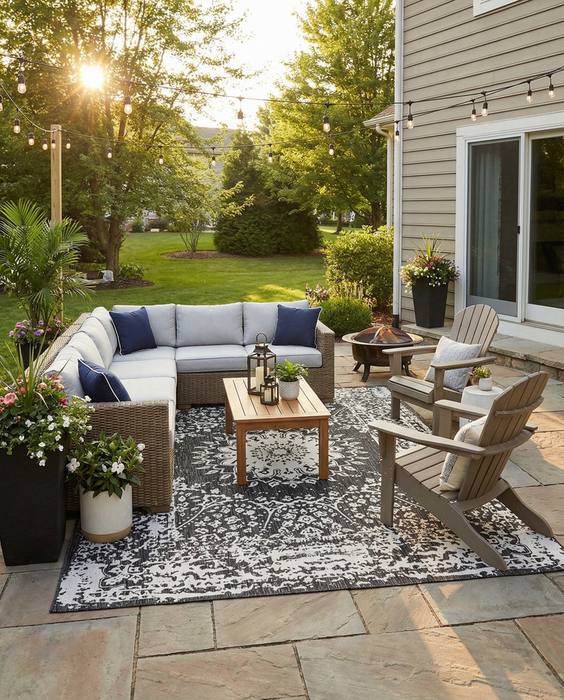 Patio Heritage Collection Area Rug -  Lafayette (Black and White) Rectangle Black and White  lifestyle 20