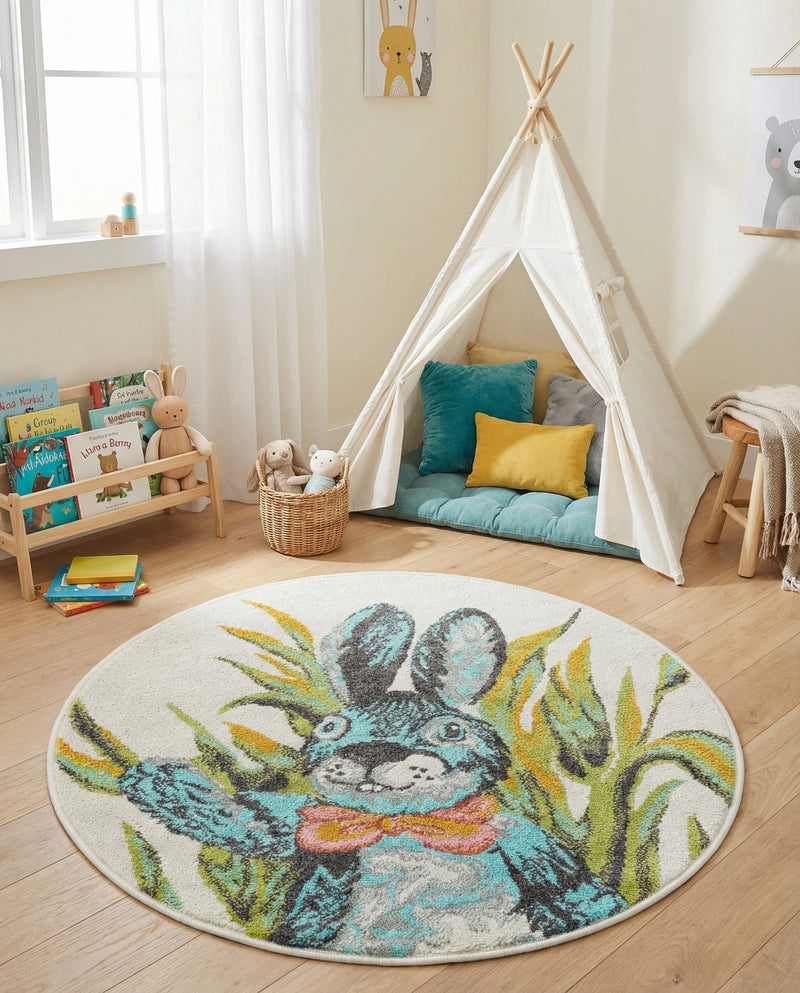 Wonder Tykes Collection Area Rug -  Ombre Round Ivory  lifestyle 8