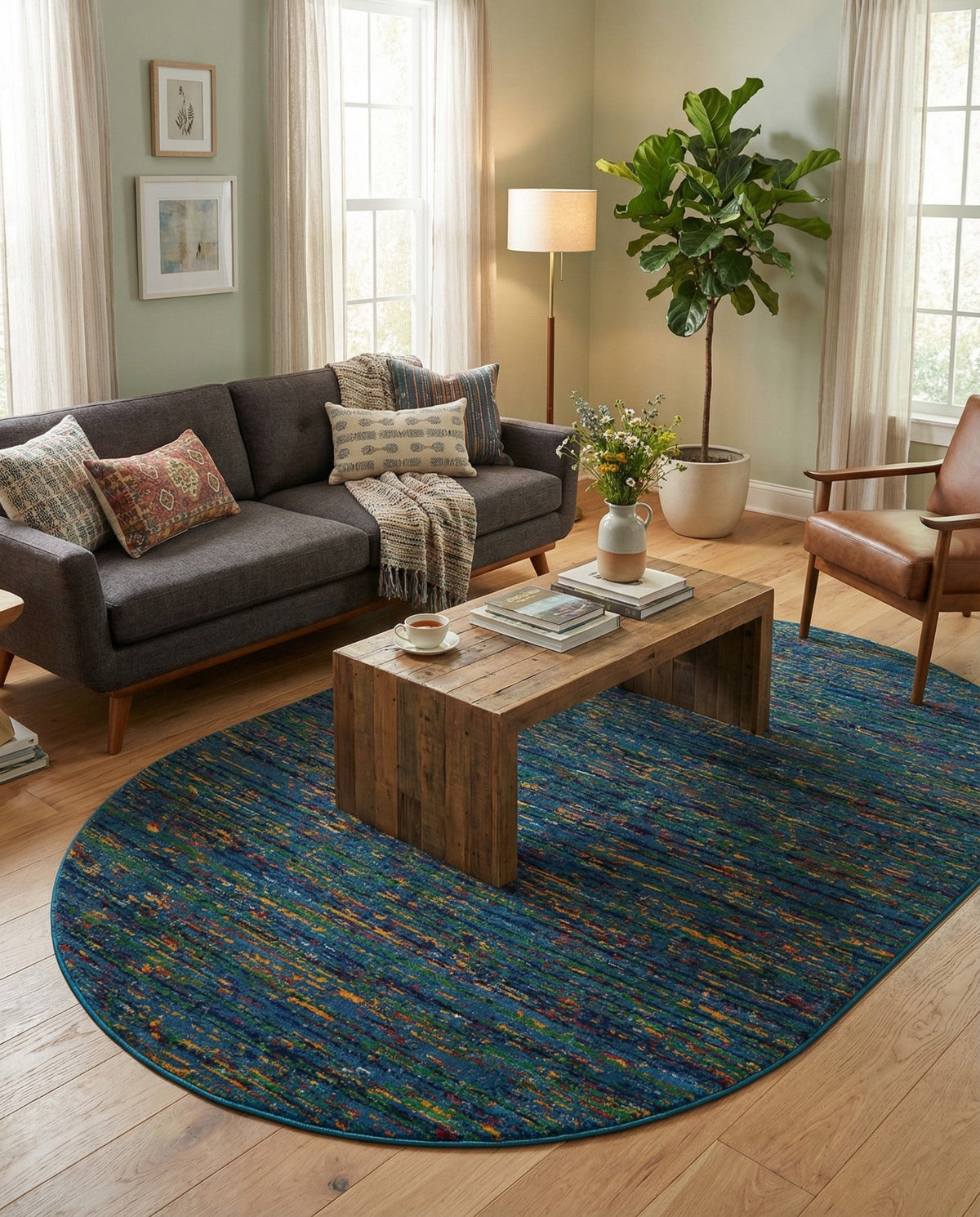Caribbean Cove Collection Area Rug -  Lucia Oval Navy Blue  lifestyle 124