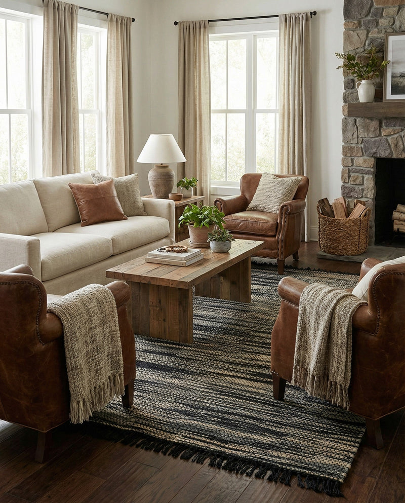 Savannah Jute Collection Area Rug - Nantucket Rectangle Navy Blue and Ivory  lifestyle 7