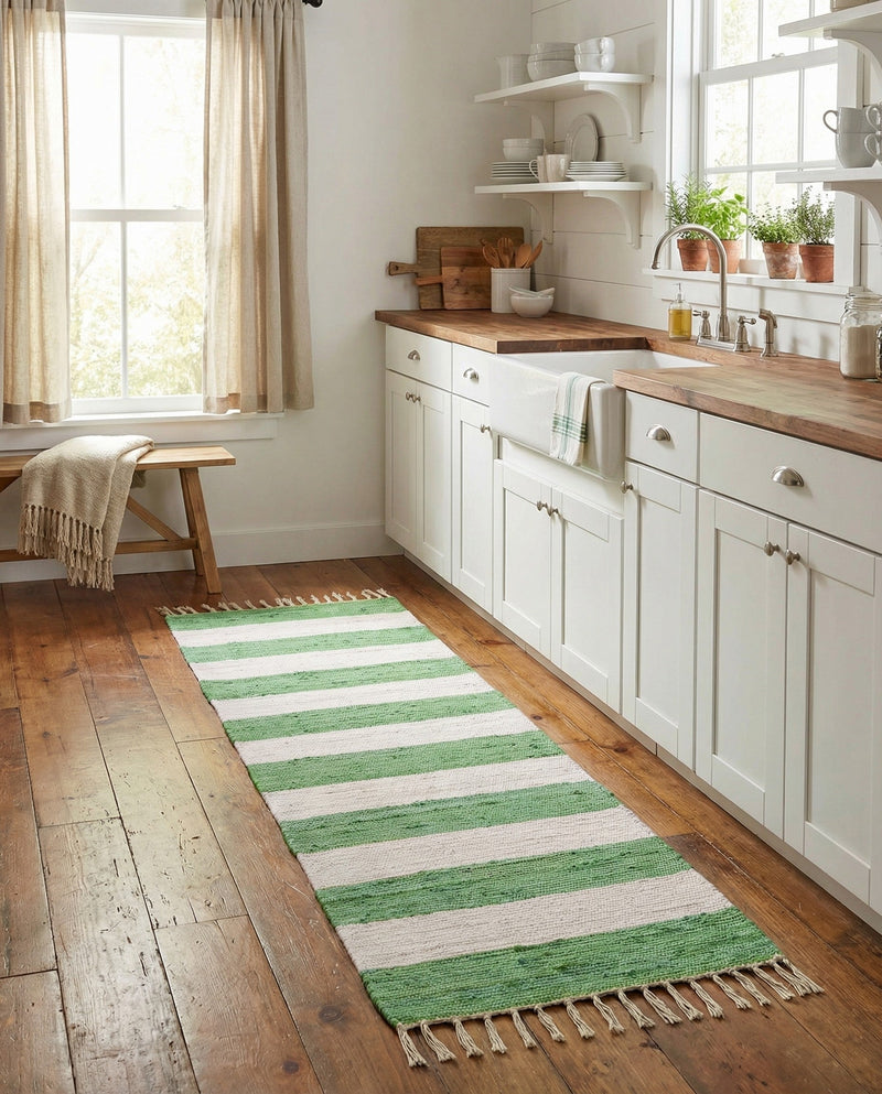 Tassel Trail Collection Area Rug - Pathway (Green and Ivory) Runner Green and Ivory  lifestyle 55